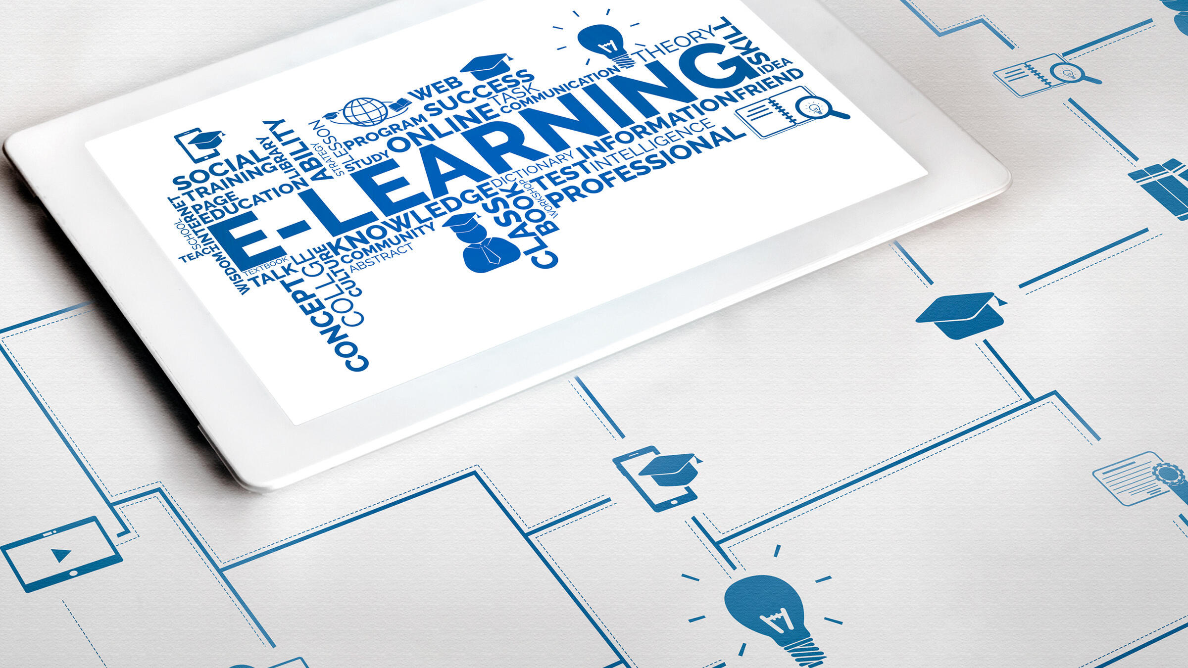 Grafische Oberfläche, die die Technologie des digitalen Trainingskurses für Menschen zeigt, um Fernunterricht von überall aus zu betreiben.