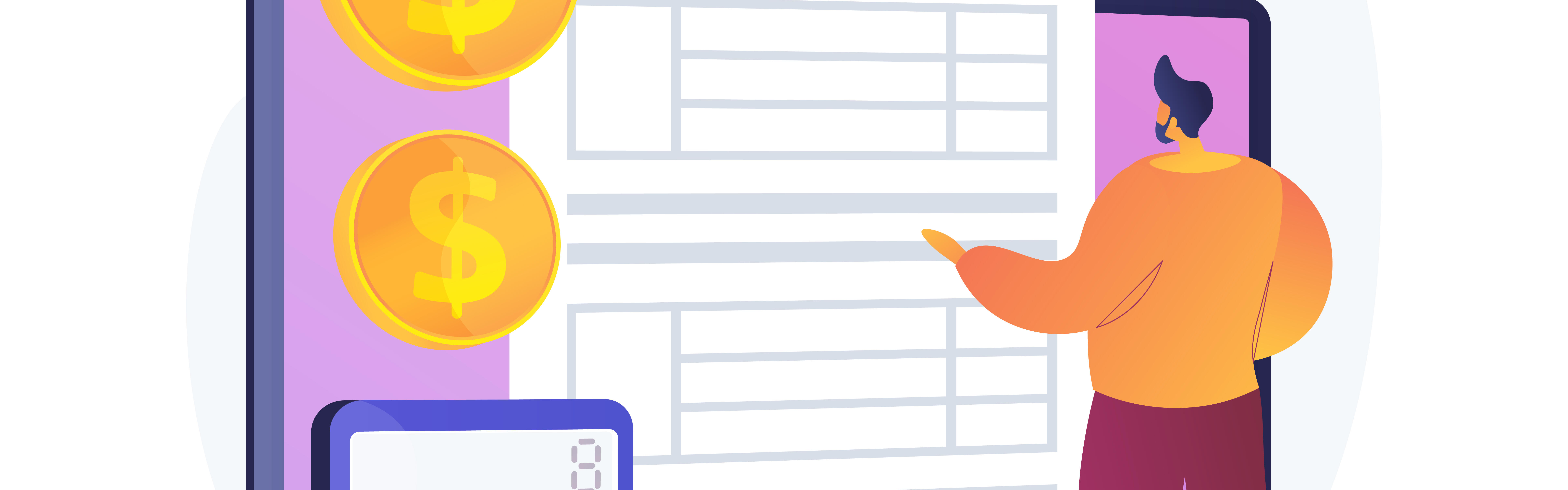 Zeichnung von einer Figur, die vor einem Bildschirm steht und rechnet.