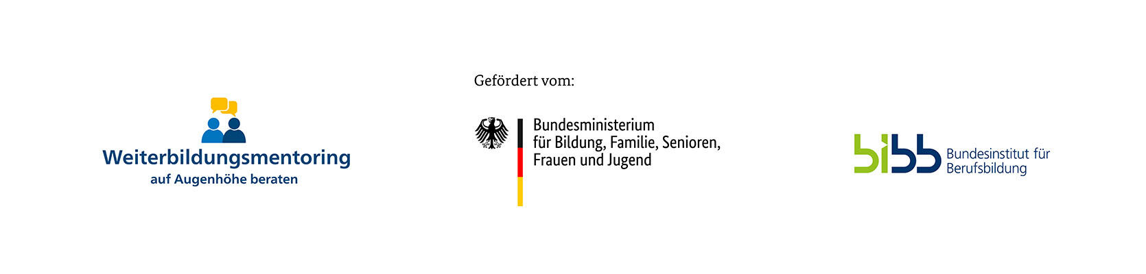 Logo Weiterbildungsmentroring, Logo Bundesministerium für Bildung, Famile, Senioren, Frauen und Jugend, Logo Bundesinstitut für berufliche Bildung