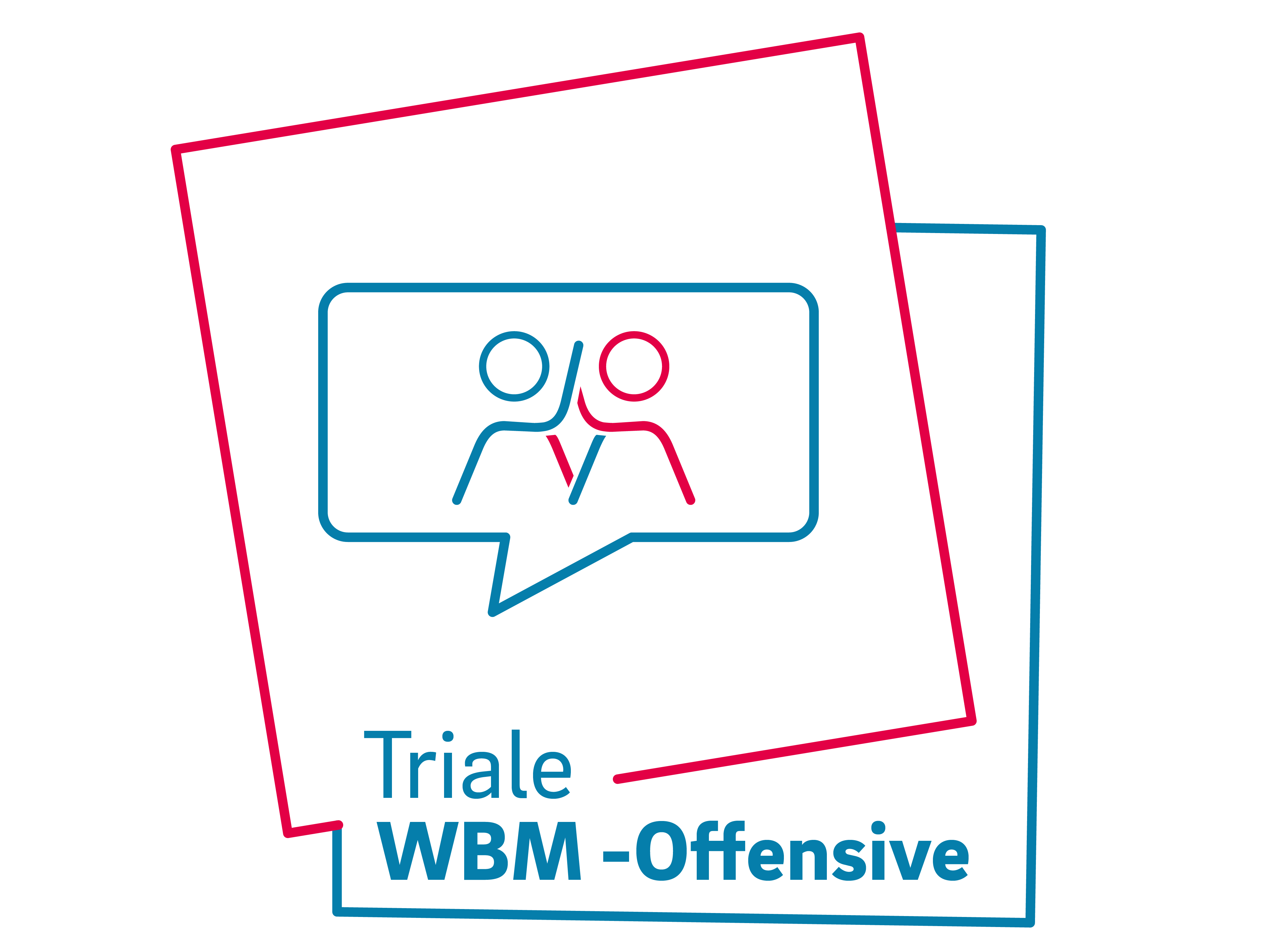 Logo des Projekts Triale WBM-Offensive mit zwei Personen, die sich in die Hände klatschen, und mit einer Sprechblase verbunden sind.