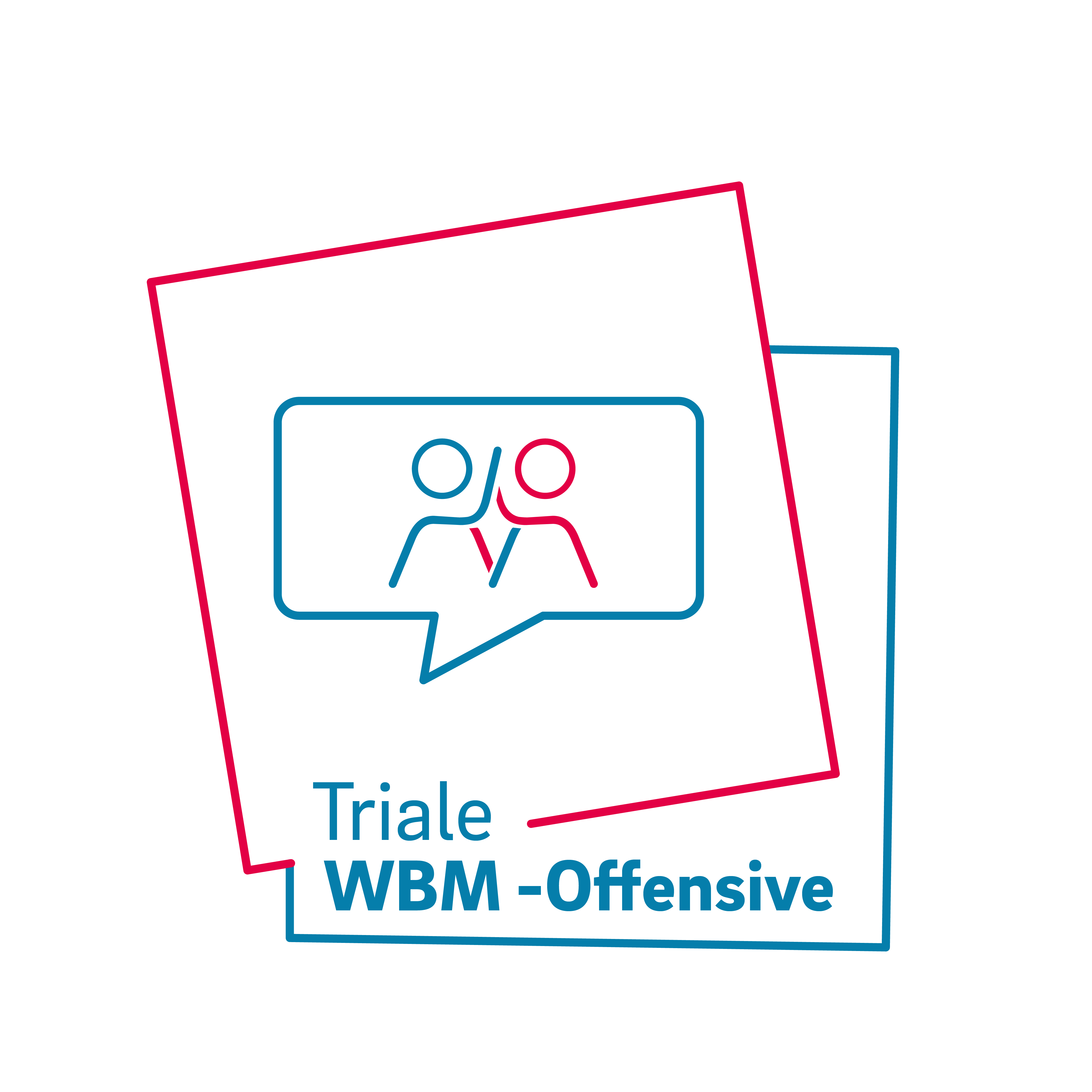 Logo des Projekts Triale WBM-Offensive mit zwei Personen, die sich in die Hände klatschen, und mit einer Sprechblase verbunden sind.