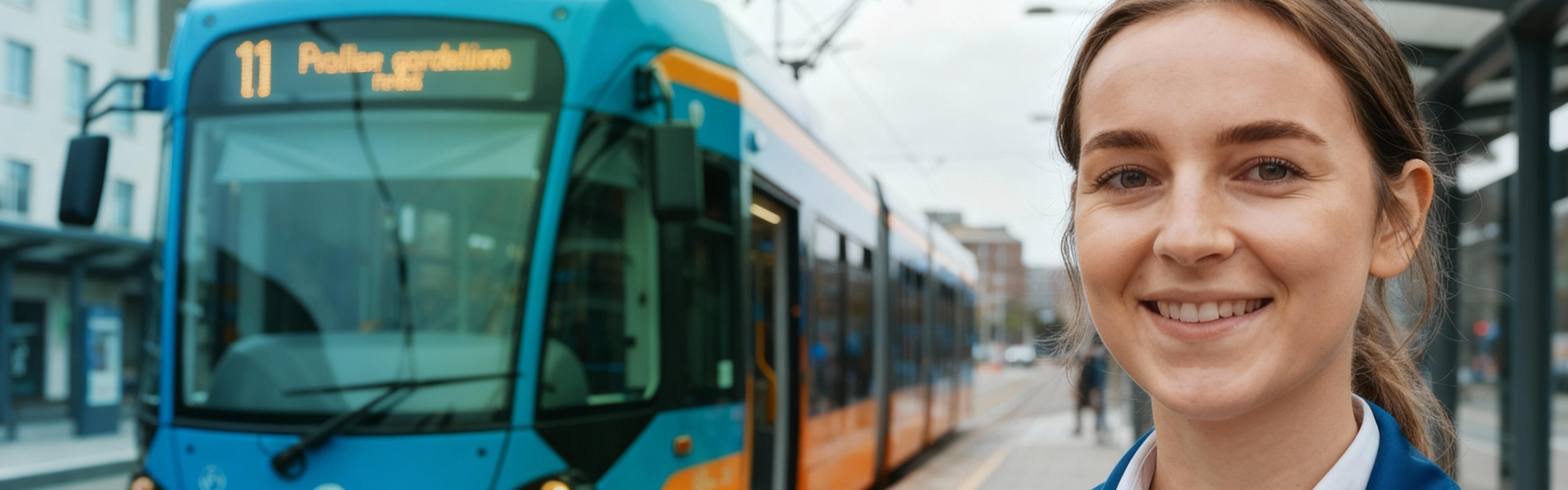 Eine Bahnfahrerin steht vor einer Bahn