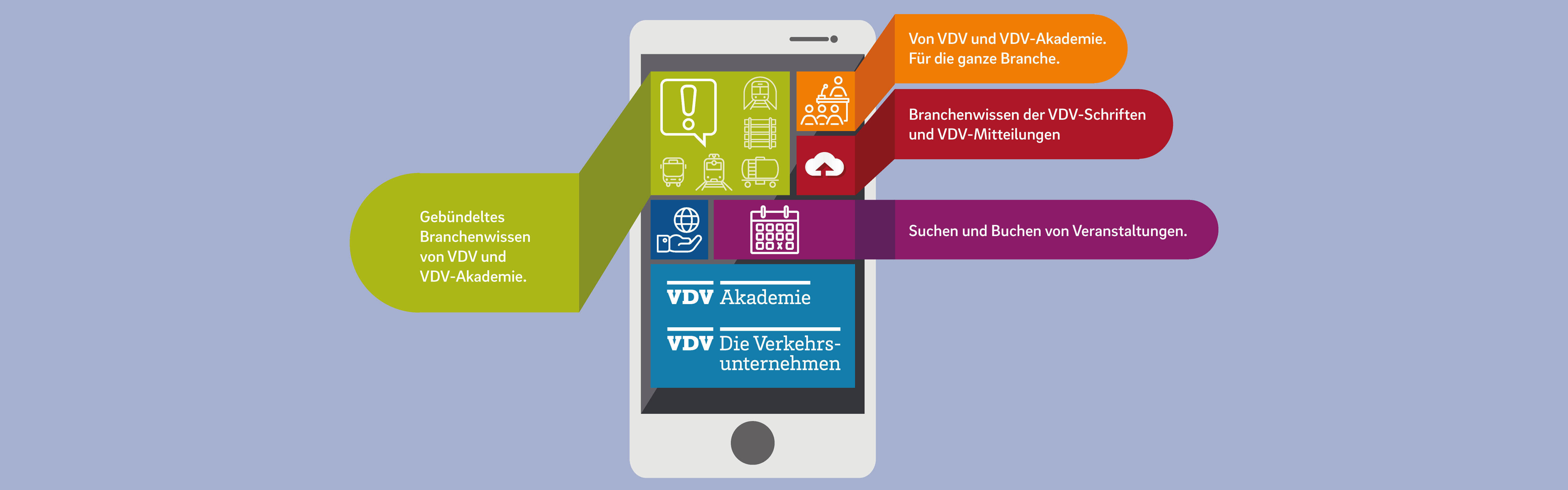 Illustration eines Smartphones mit Visualisierung der VDV App auf dem Display
