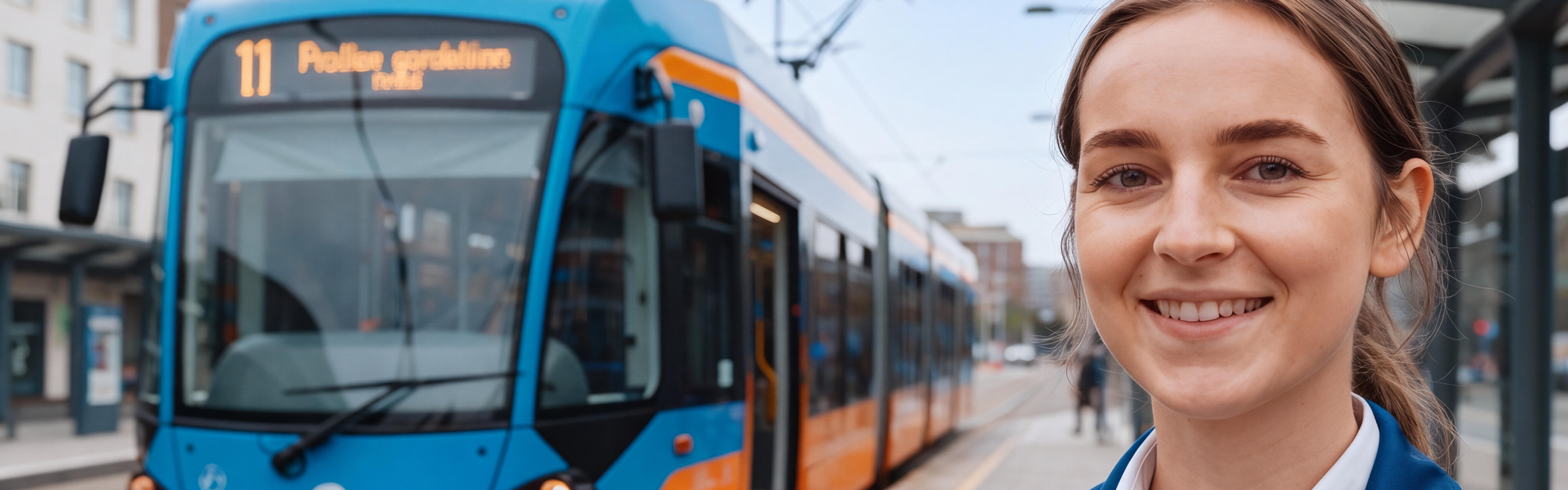 Eine Bahnfahrerin steht vor einer Bahn
