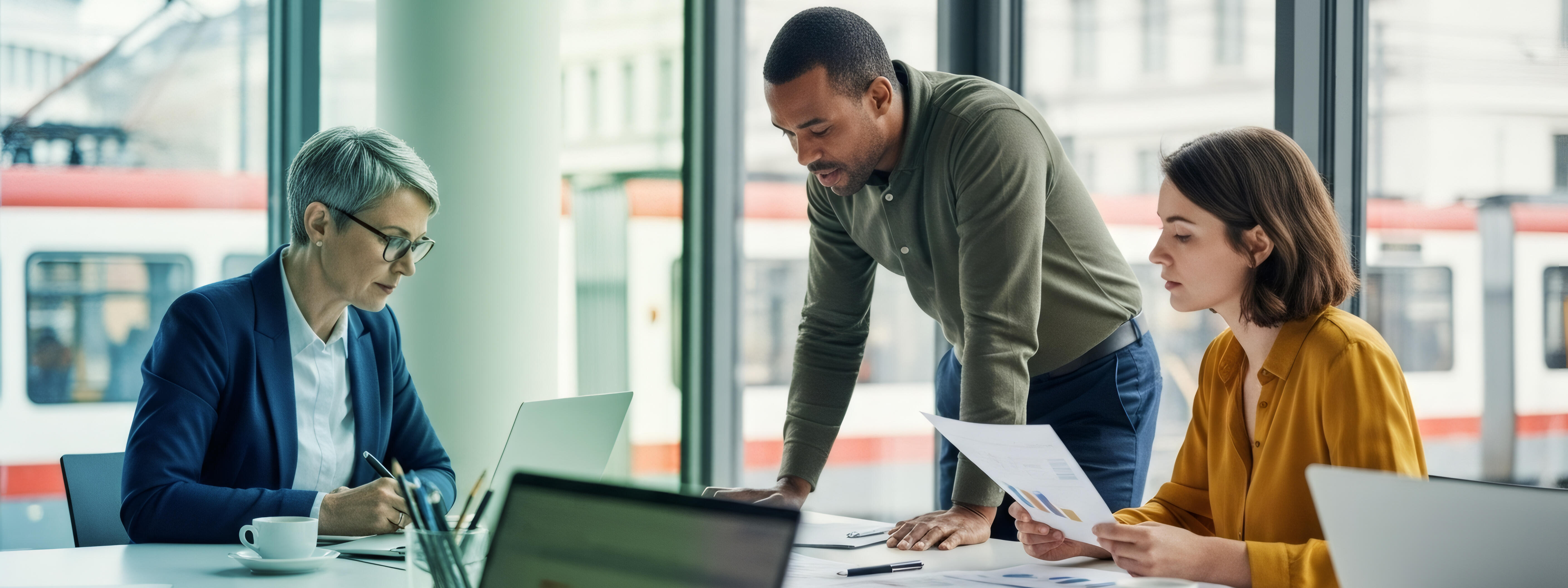 Zwei Frauen und ein Mann in einem modernen Büro