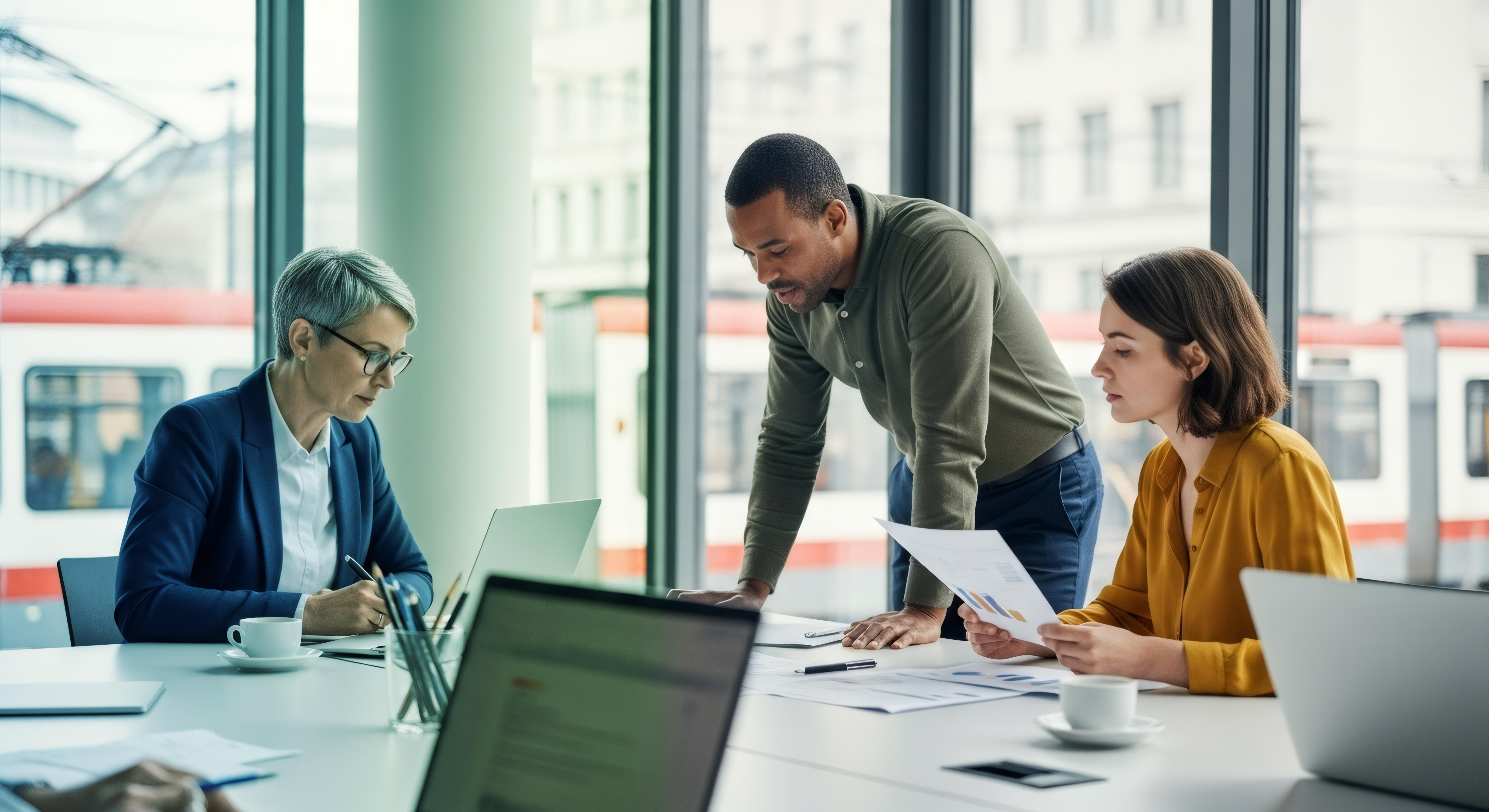 Zwei Frauen und ein Mann in einem modernen Büro
