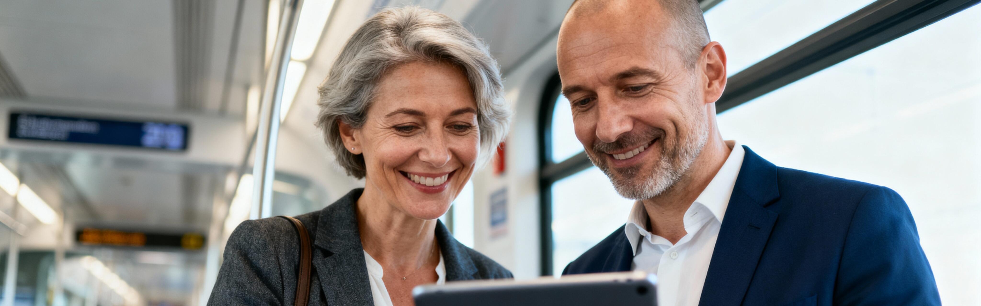 Frau und Mann in einer modernen Straßenbahn