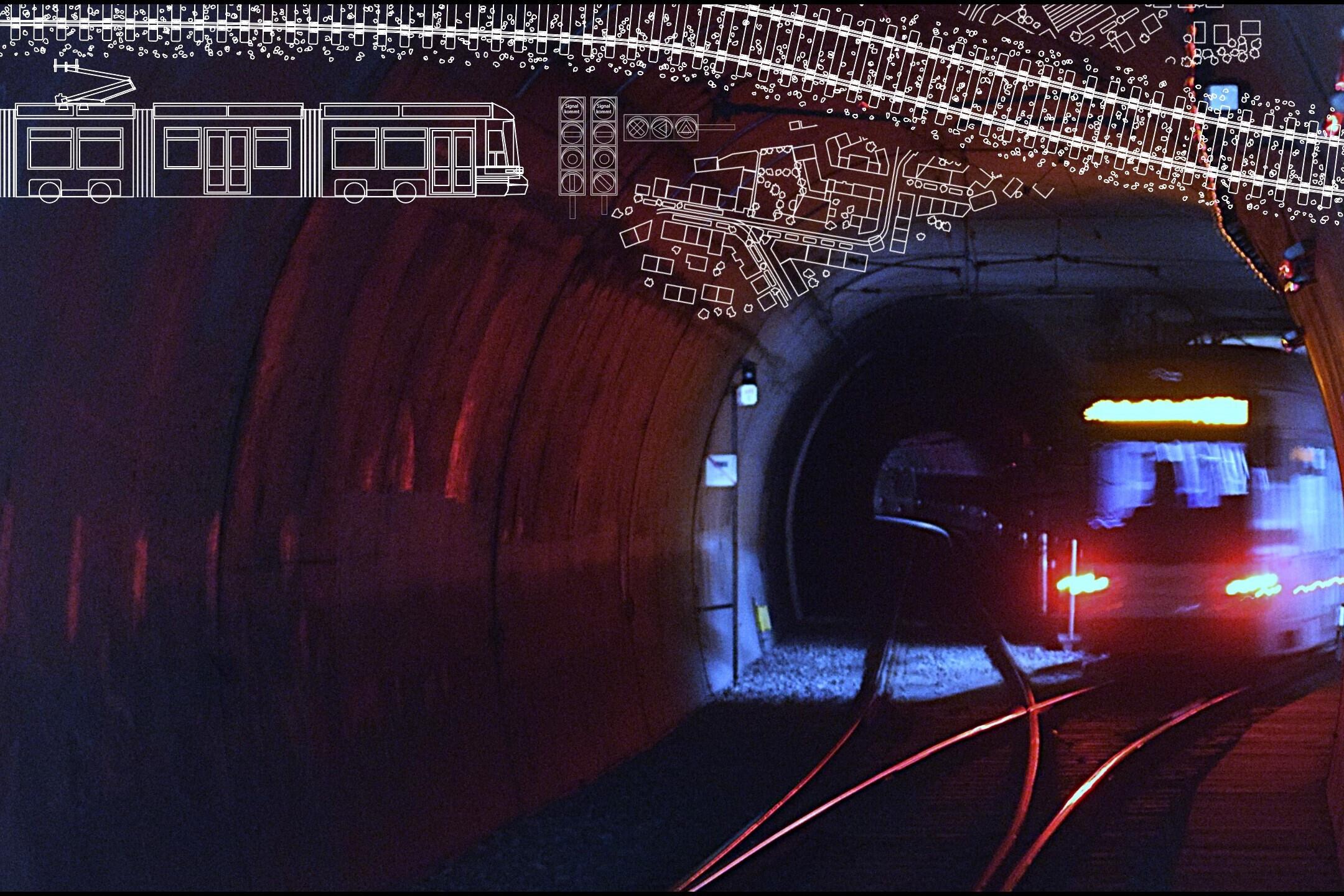 Eine Bahn fährt durch einen Tunnel.