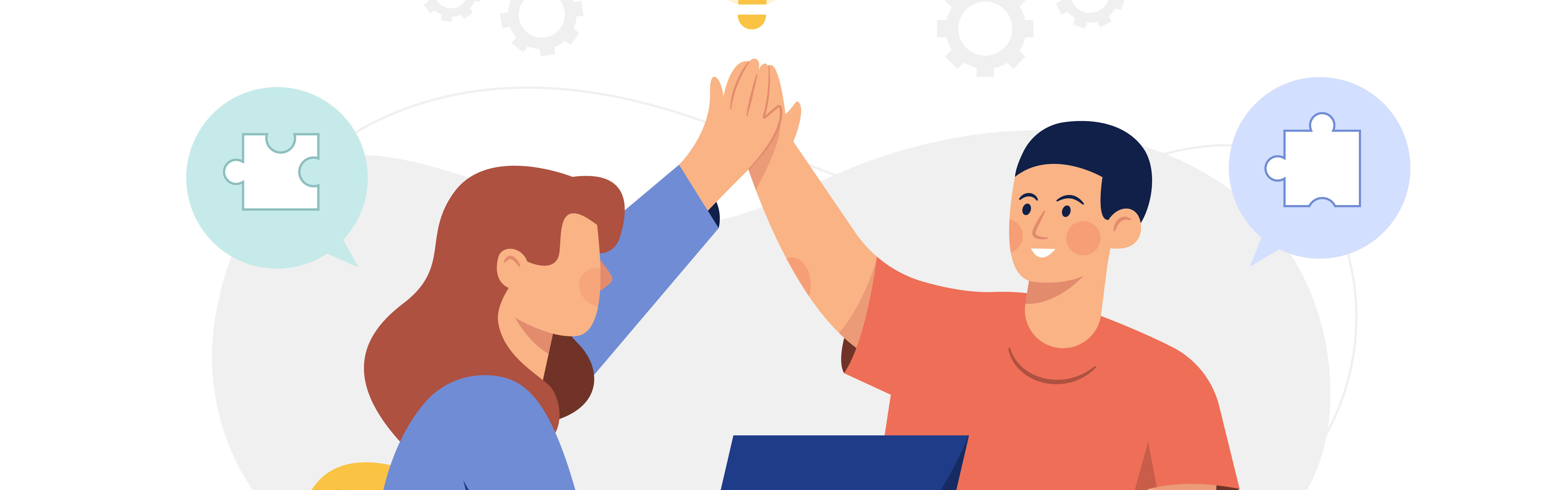 Ein Mann und eine Frau klatschen ein, nachdem die Arbeit getan ist.