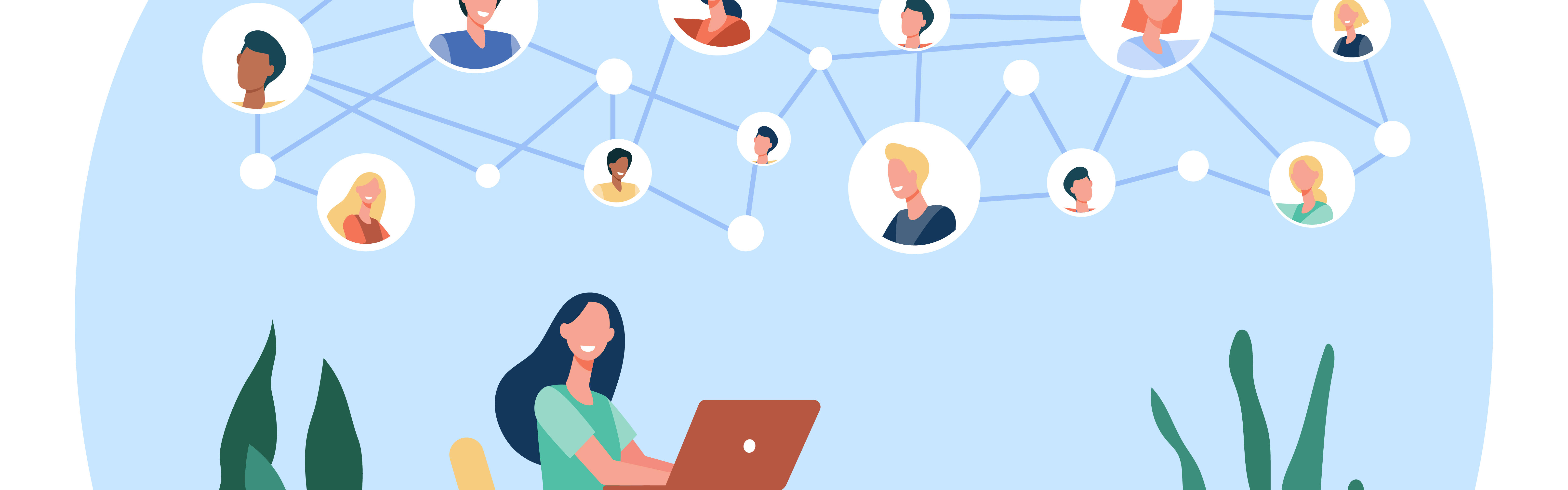 Fröhliche Frau chattet online mit Freunden