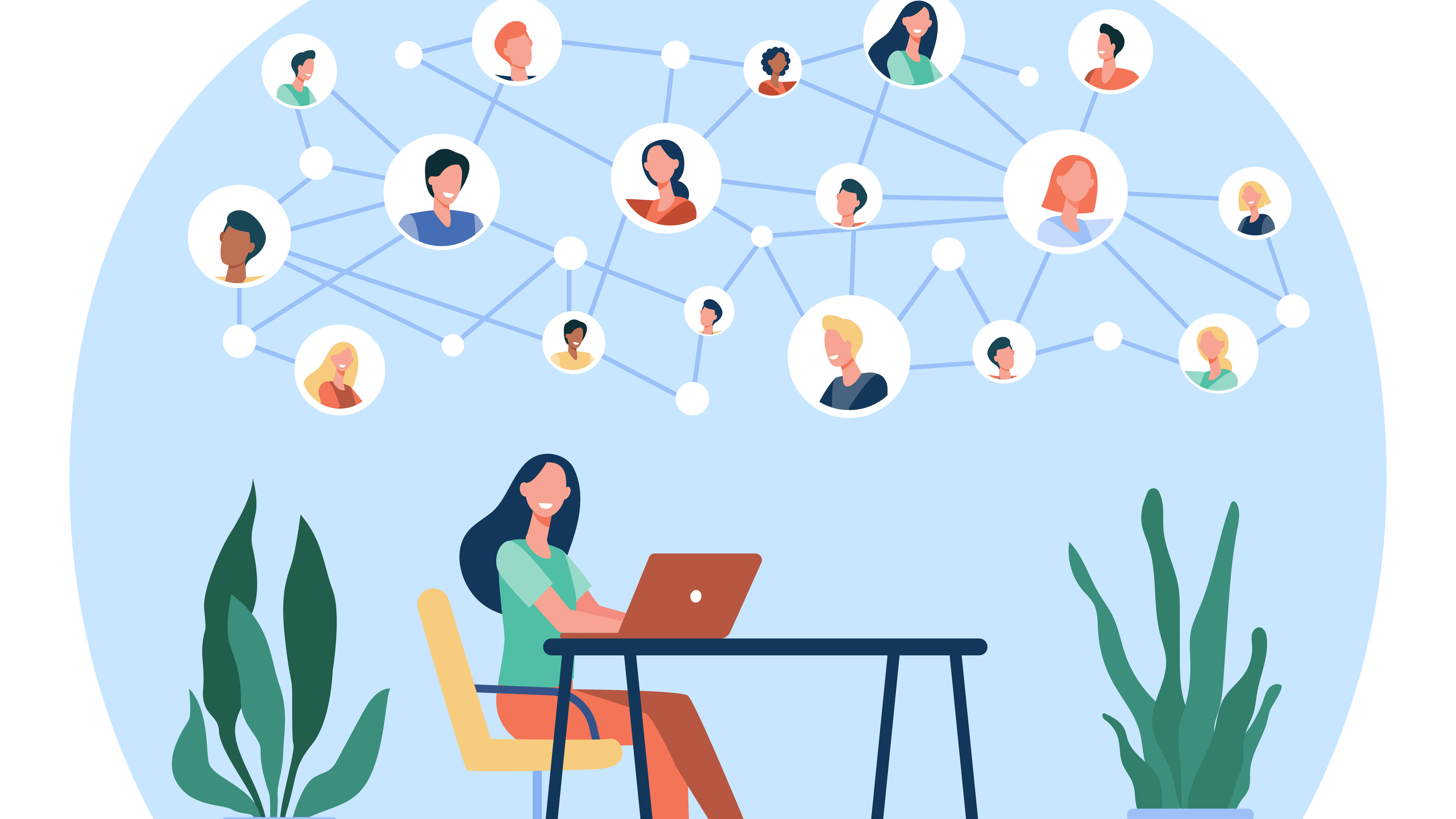 Fröhliche Frau chattet online mit Freunden