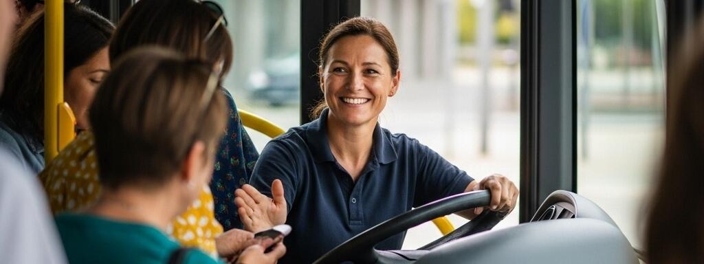 Mitarbeiterin im Fahrdienst begrüßt die Fahrgäste