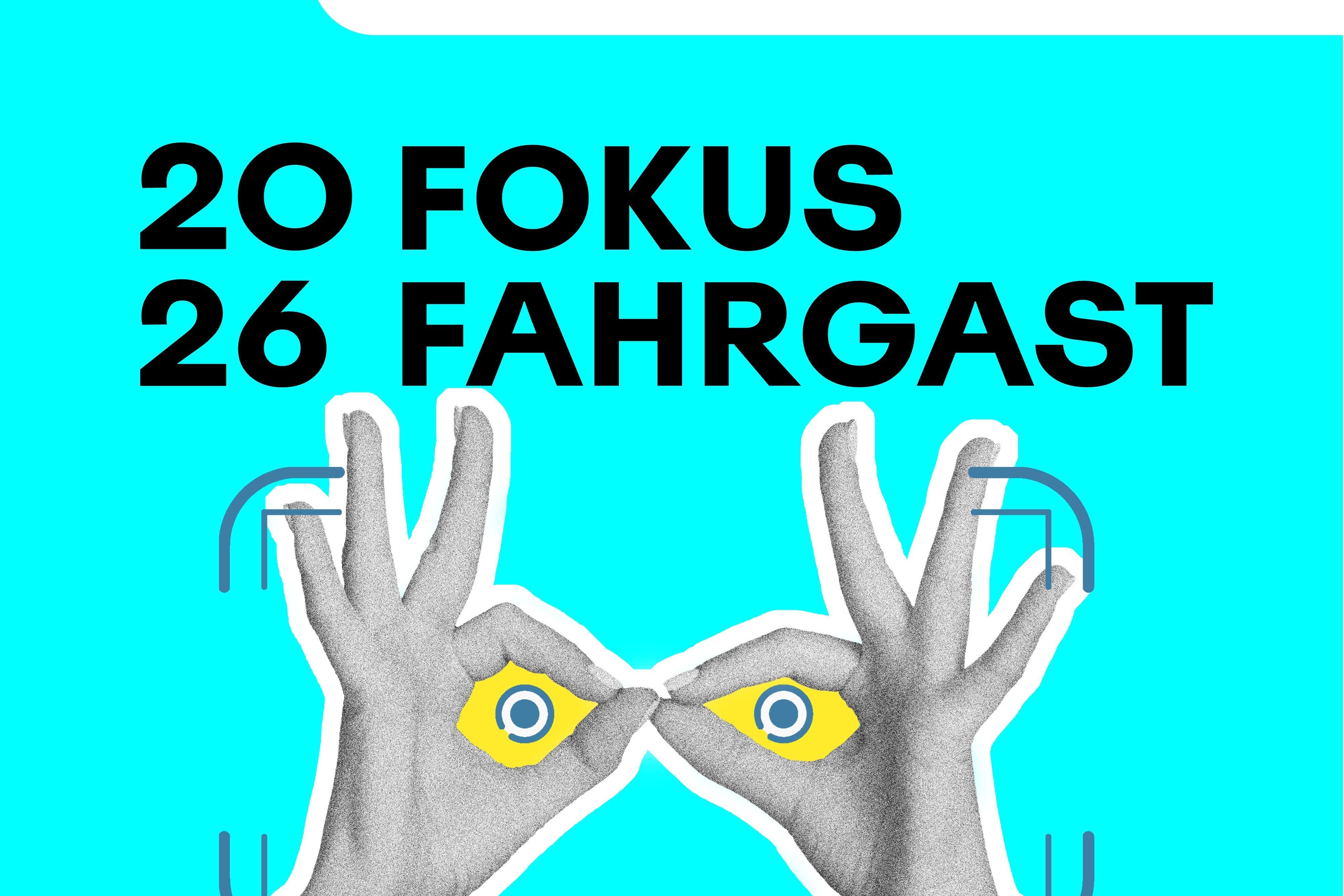 Schriftzug Fokus Fahrgast 2026, darunter 2 Hände