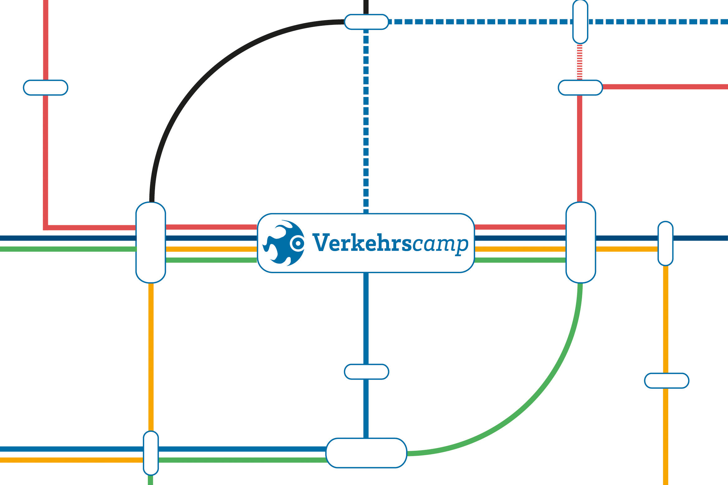 Das Keyvisual des VerkehrsCamp visualisiert einen Netzplan des öffentlichen Nahverkehrs.